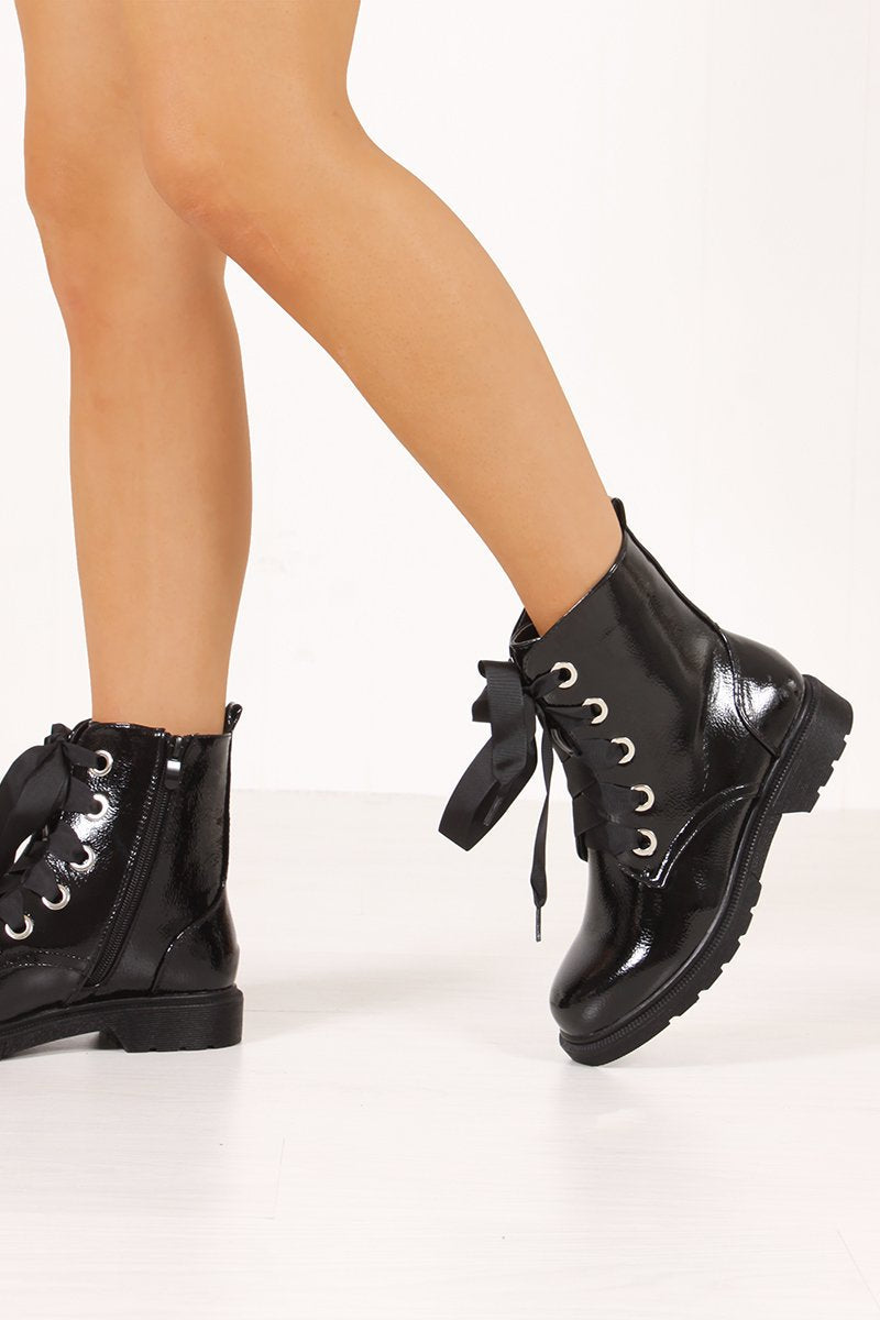 Maggie Black High Shine Ankle Boots