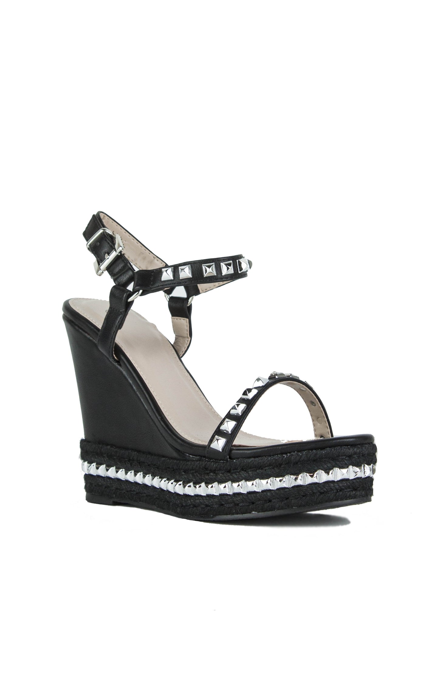 Maggie Black Stud Espadrille Wedges