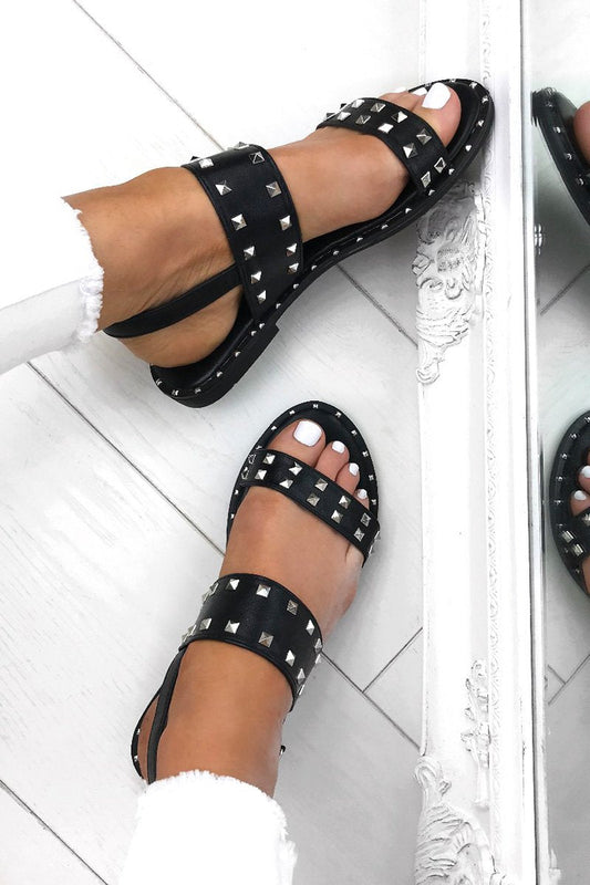 Mariah Black Sandals With Silver Stud Detail