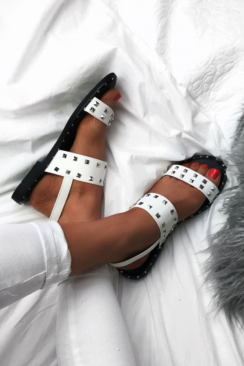 Mariah White Sandals With Silver Stud Detail