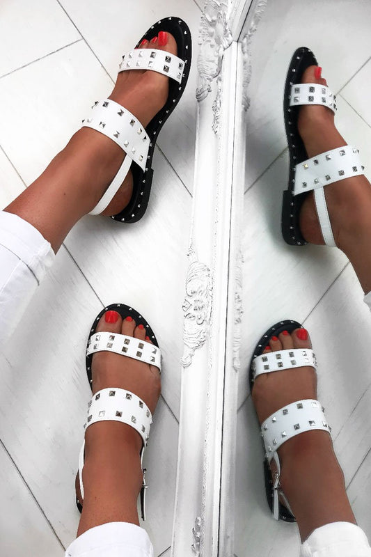 Mariah White Sandals With Silver Stud Detail