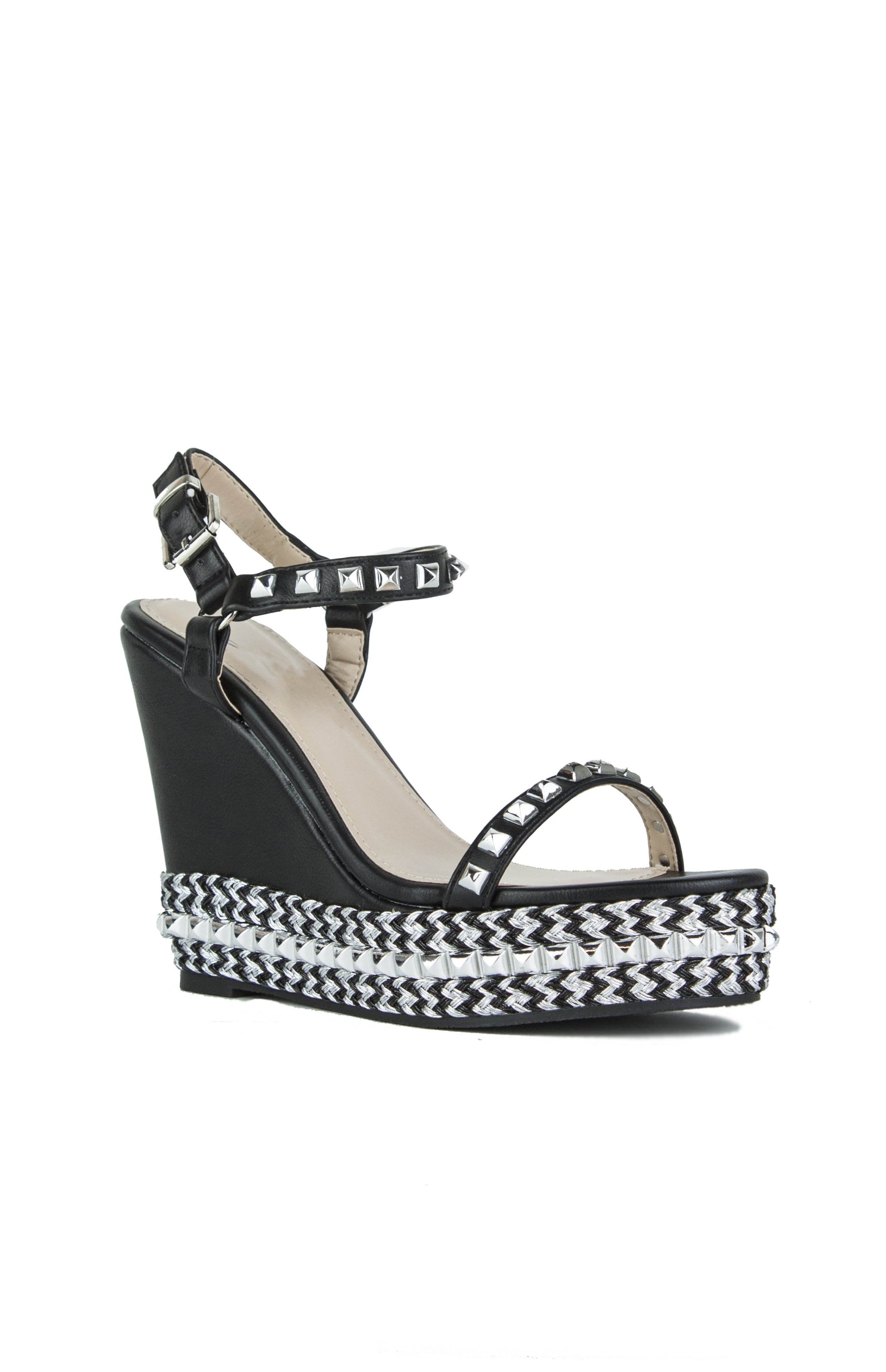 Marina Black Stud Braided Wedges