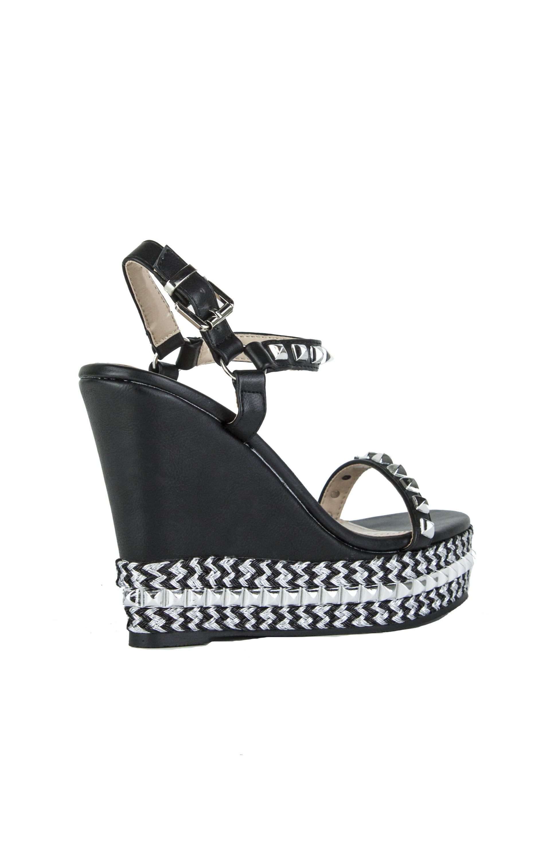 Marina Black Stud Braided Wedges