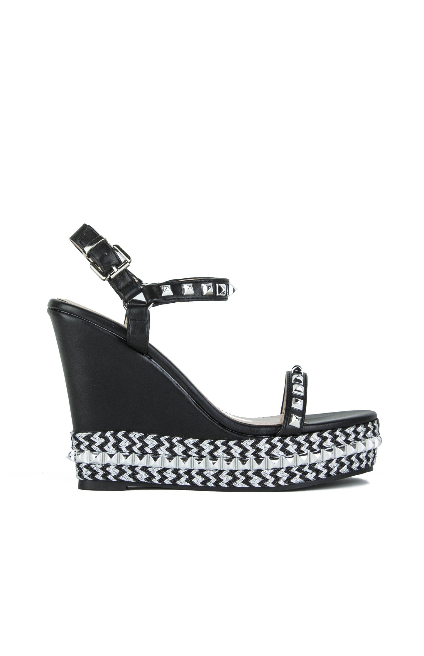 Marina Black Stud Braided Wedges