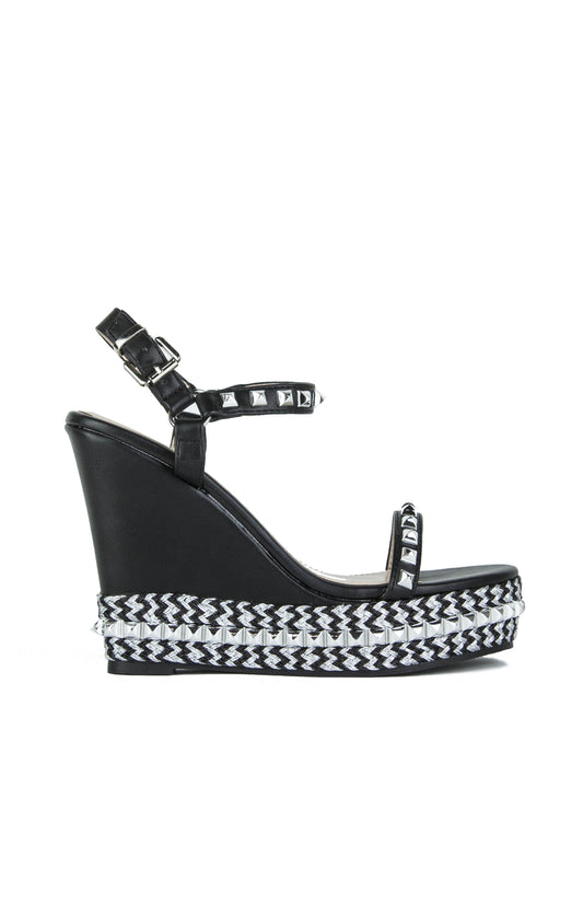 Marina Black Stud Braided Wedges