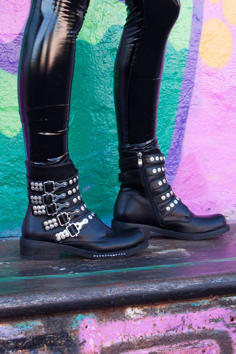 Matilda Black Buckle Boots With Stud Detail