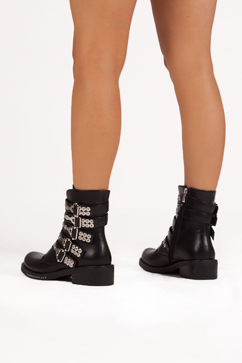 Matilda Black Buckle Boots With Stud Detail