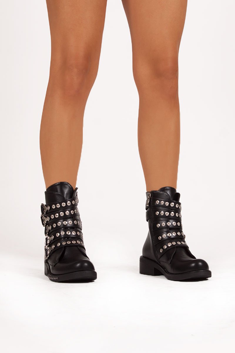 Matilda Black Buckle Boots With Stud Detail