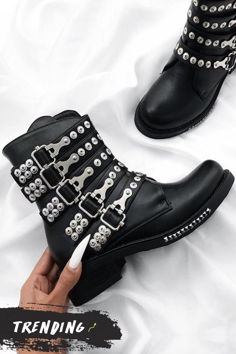 Matilda Black Buckle Boots With Stud Detail