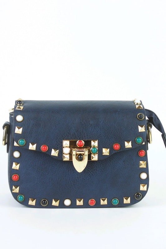 Maya Navy Stud Shoulder Bag