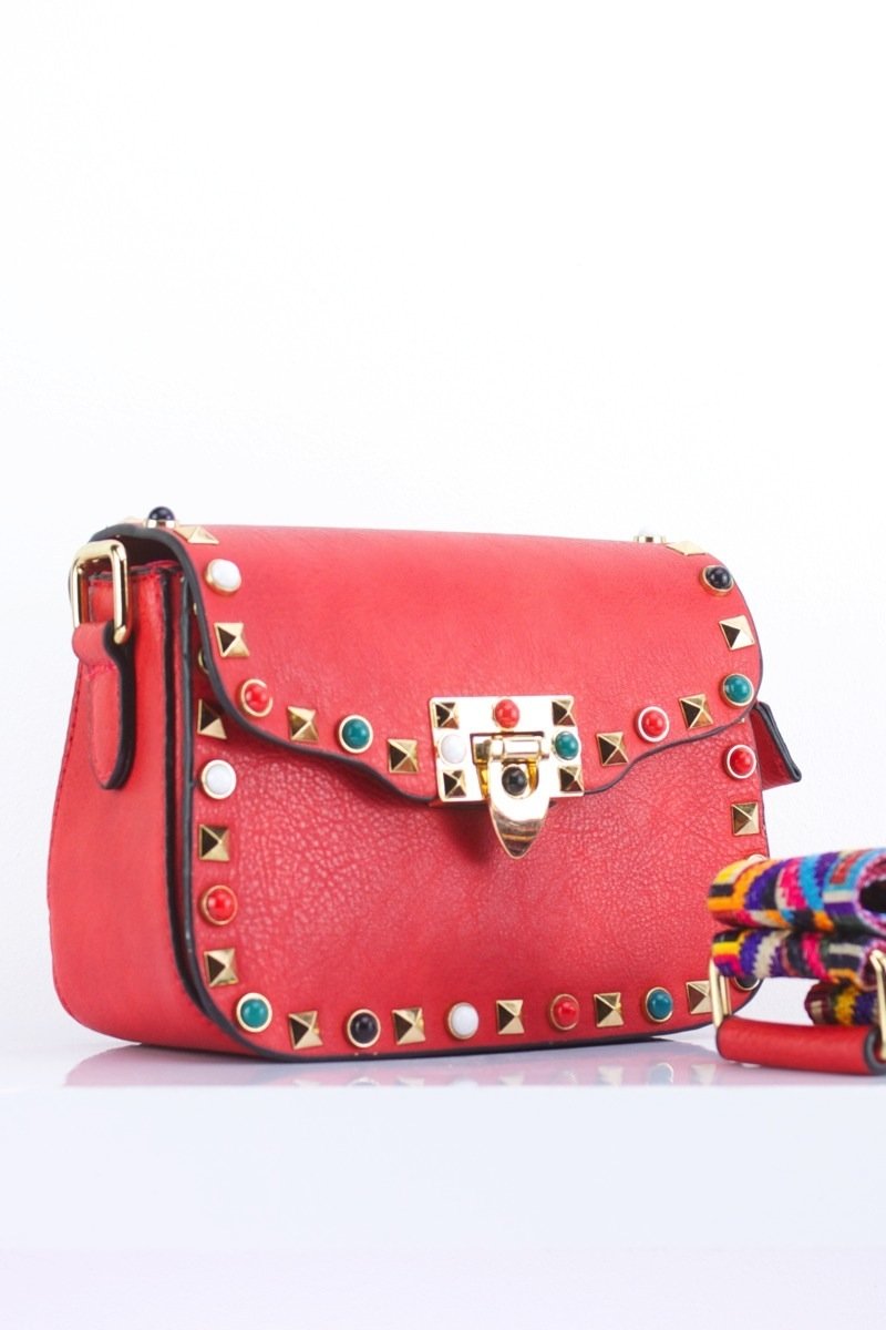 Maya Red Stud Shoulder Bag