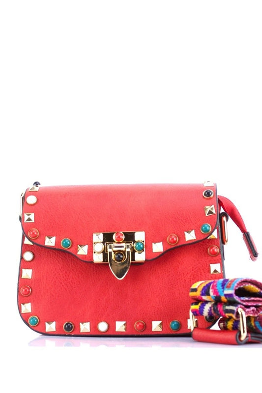 Maya Red Stud Shoulder Bag
