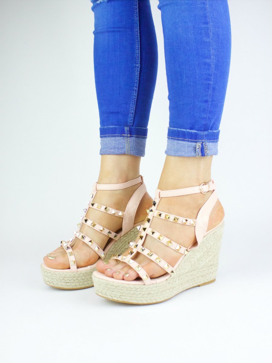 Megan Pink Espadrille Cage Wedge