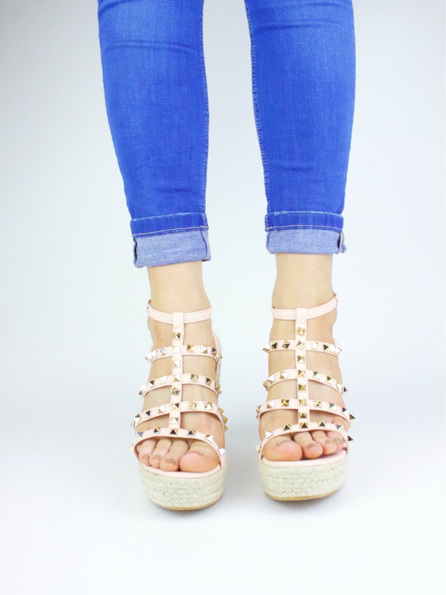 Megan Pink Espadrille Cage Wedge