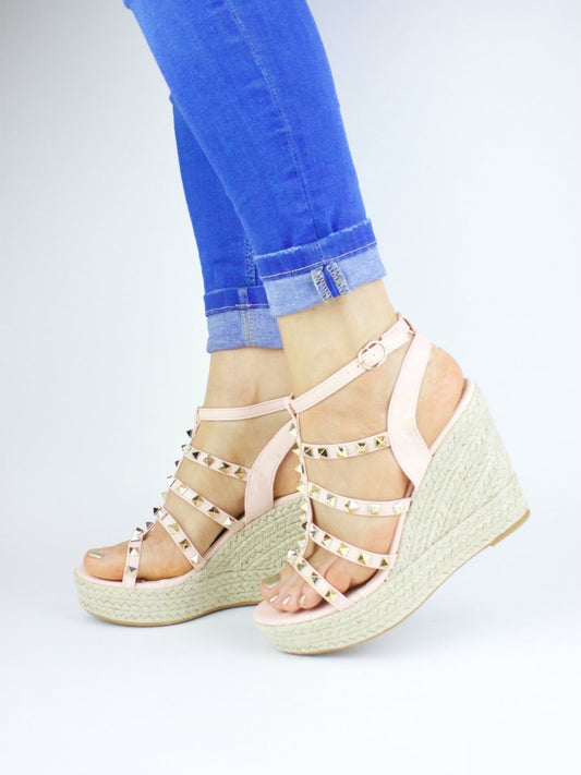 Megan Pink Espadrille Cage Wedge