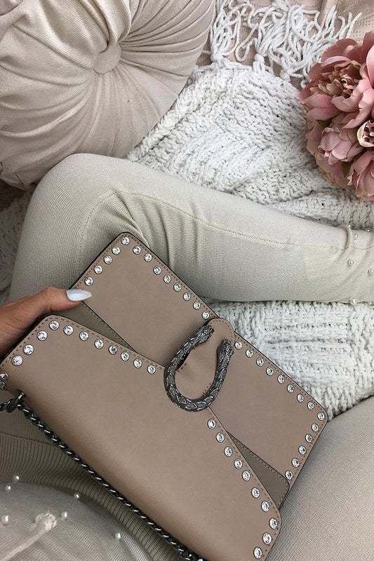 Melanie Beige Jewel Shoulder Bag
