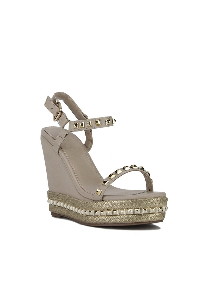 Melanie Nude Stud Espadrille Wedge