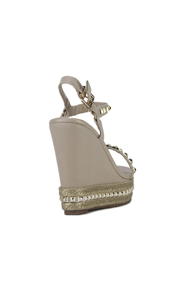 Melanie Nude Stud Espadrille Wedge