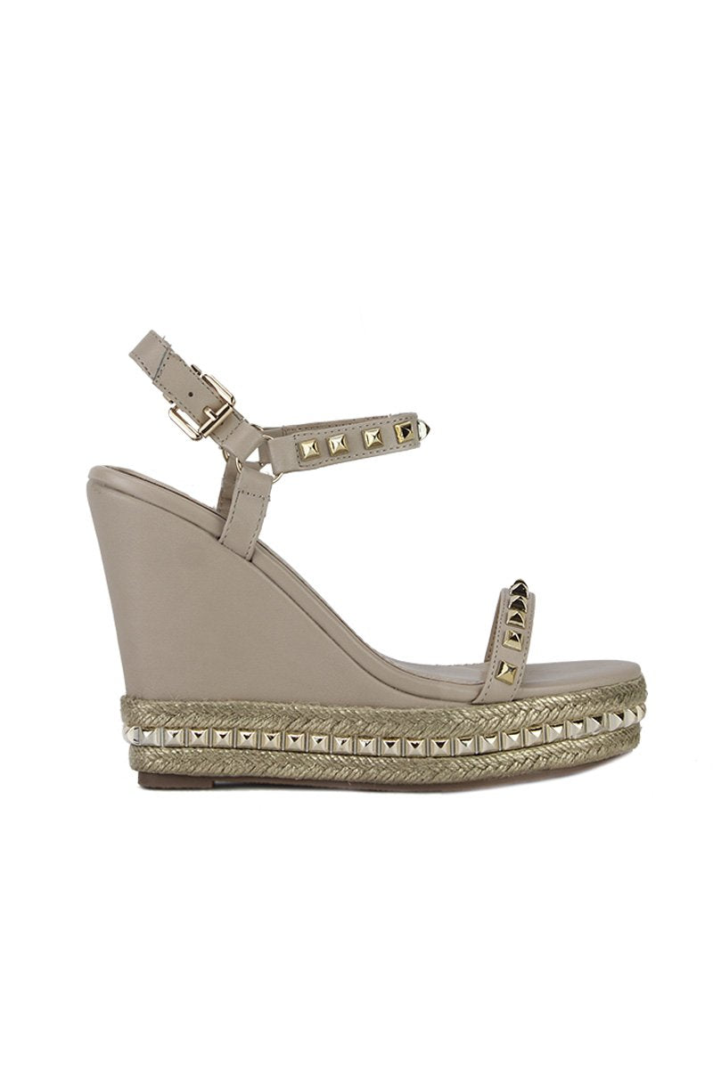 Melanie Nude Stud Espadrille Wedge