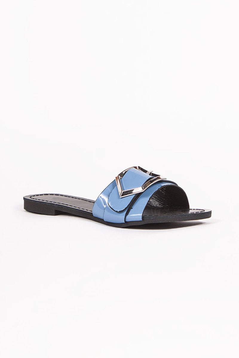 Mia Blue Buckle Strap Sliders