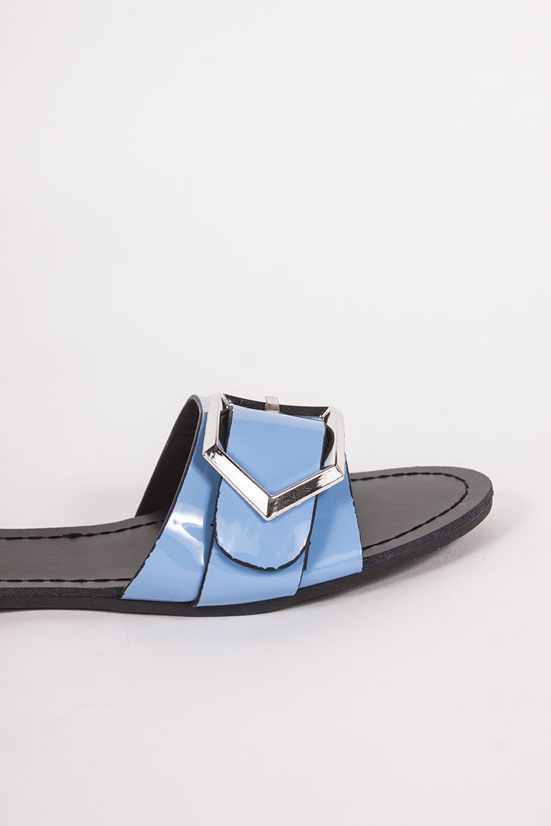 Mia Blue Buckle Strap Sliders