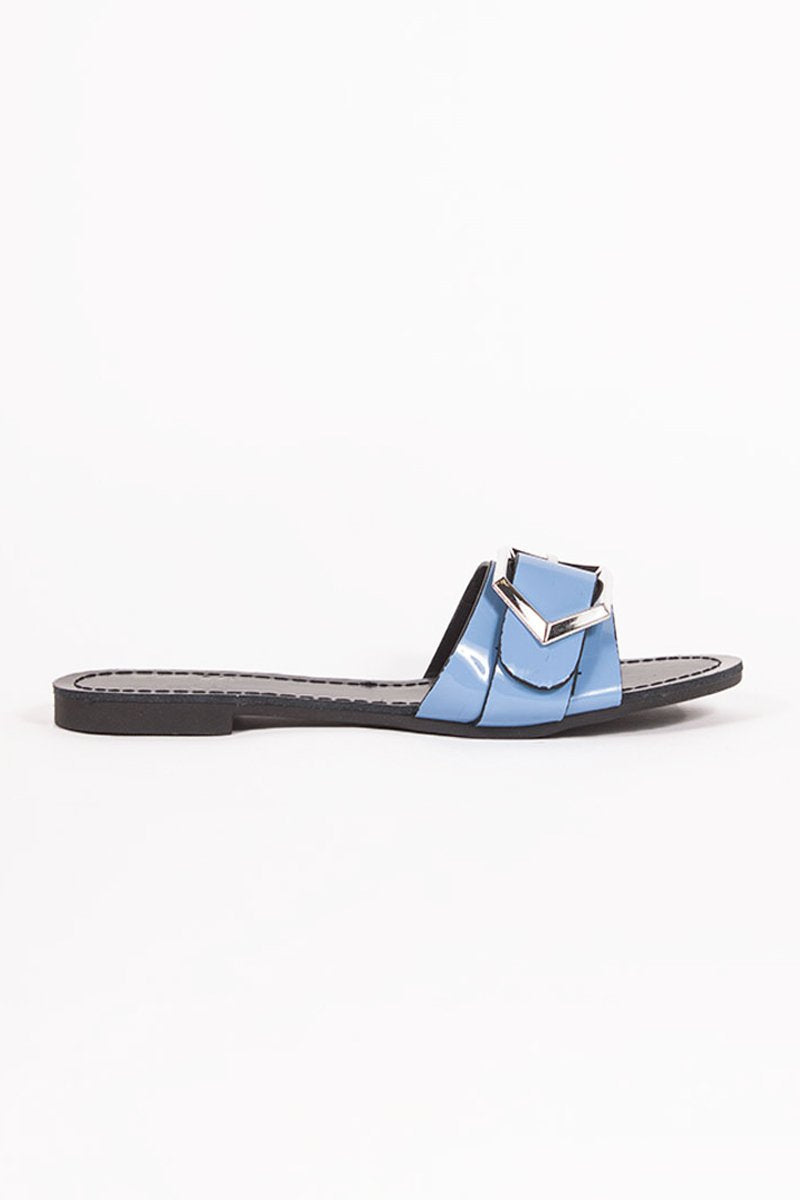 Mia Blue Buckle Strap Sliders