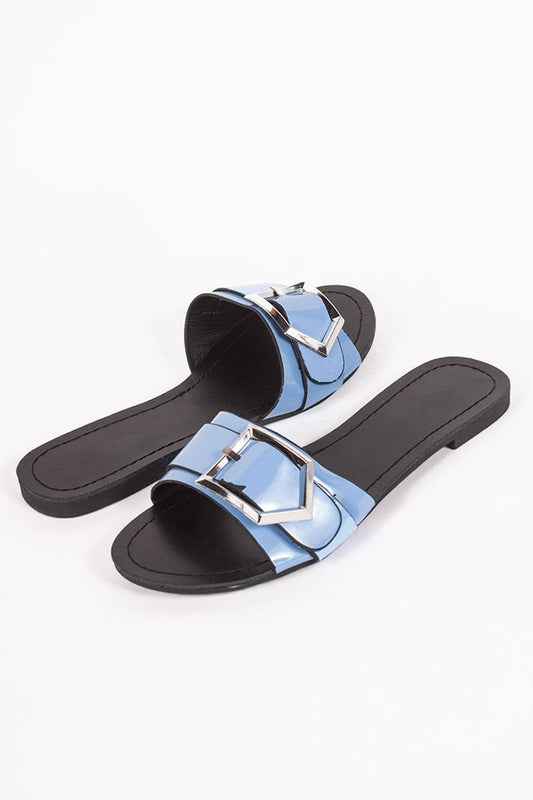 Mia Blue Buckle Strap Sliders