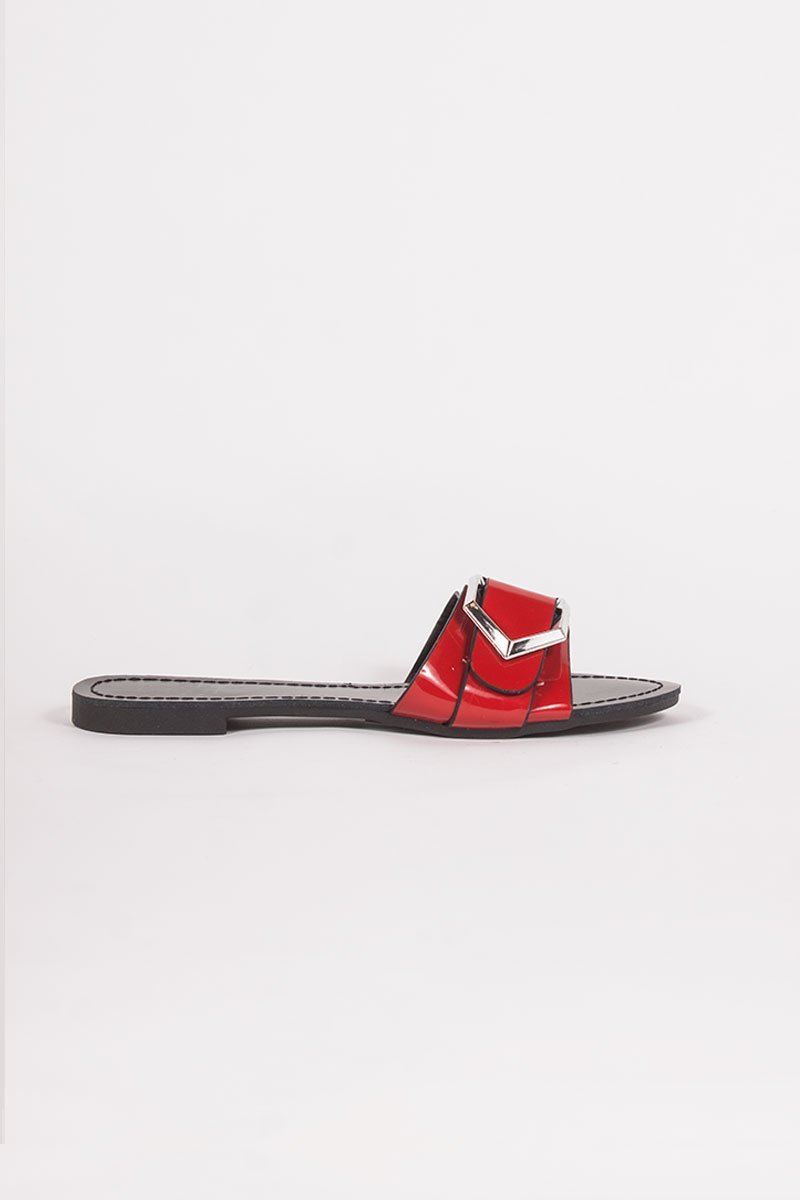 Mia Red Buckle Strap Sliders