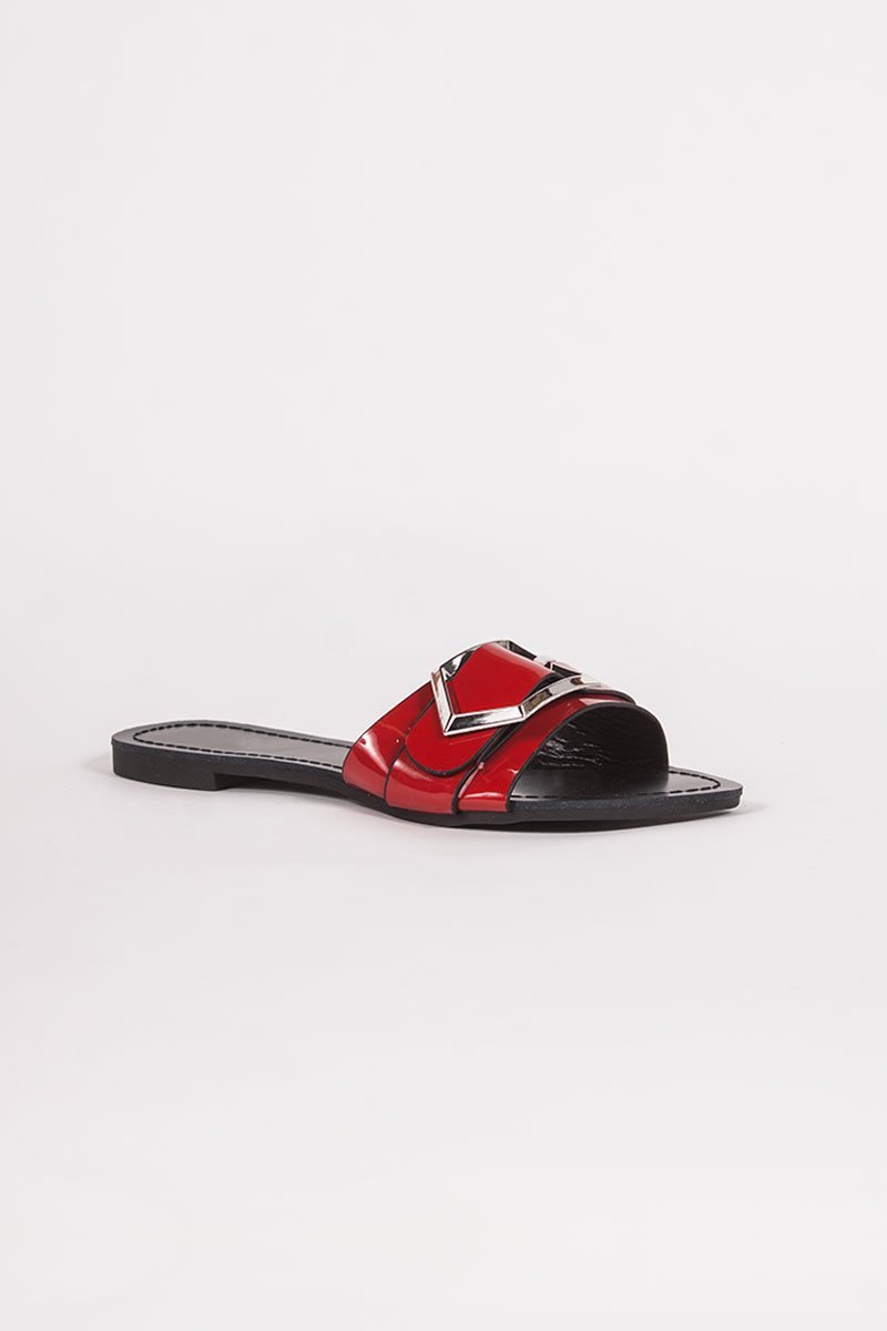 Mia Red Buckle Strap Sliders