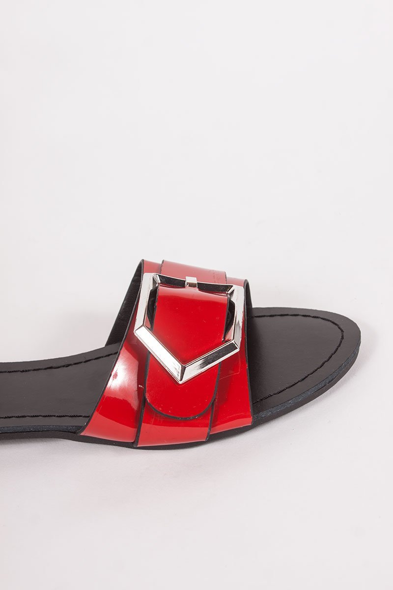 Mia Red Buckle Strap Sliders