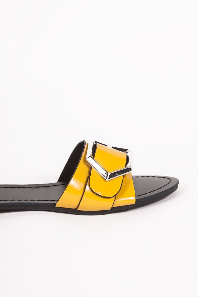 Mia Yellow Buckle Strap Sliders