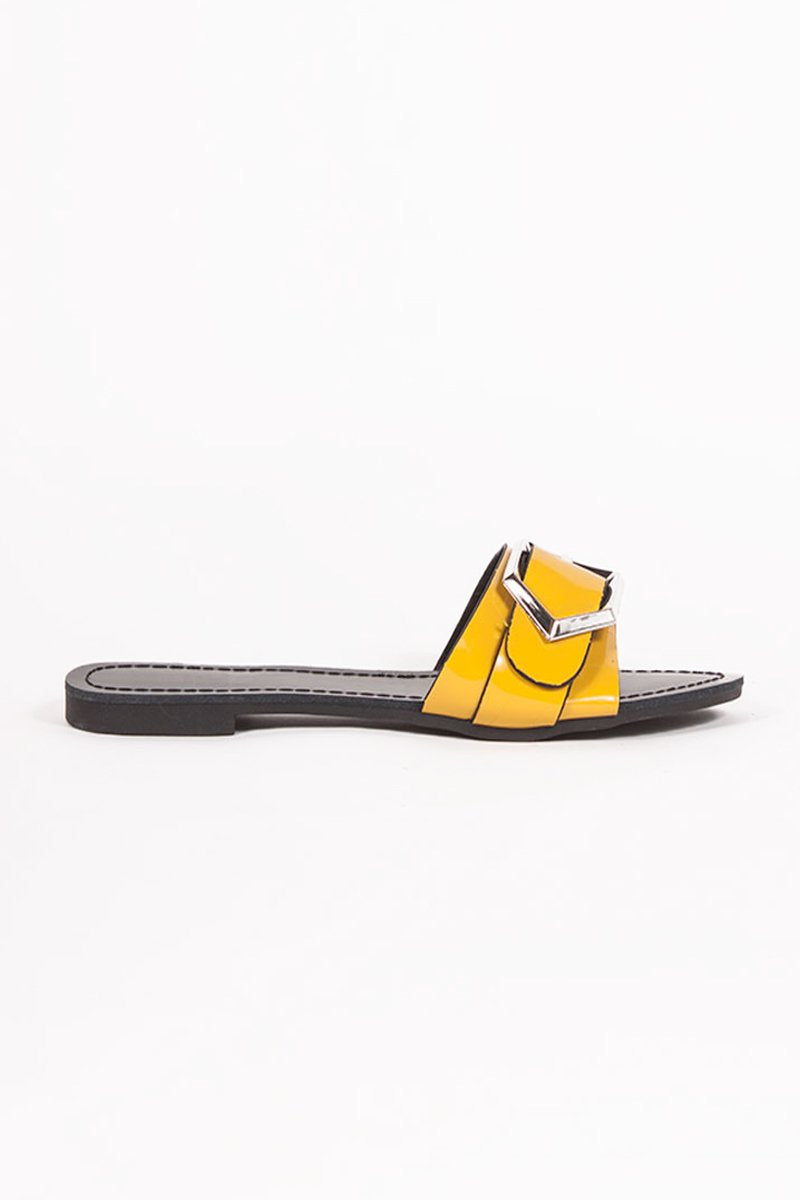 Mia Yellow Buckle Strap Sliders