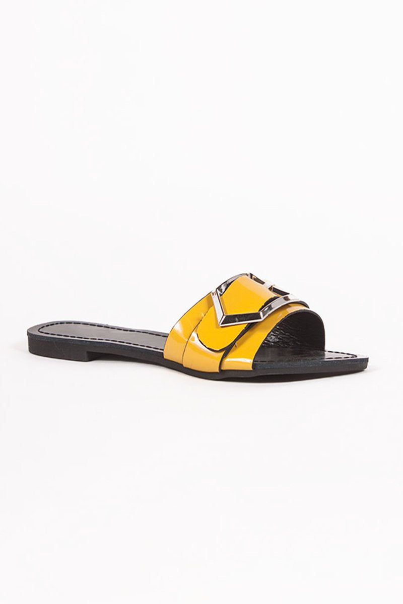 Mia Yellow Buckle Strap Sliders