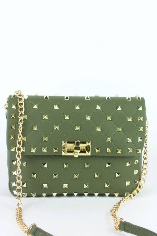 Mimi Khaki Stud Chain Bag