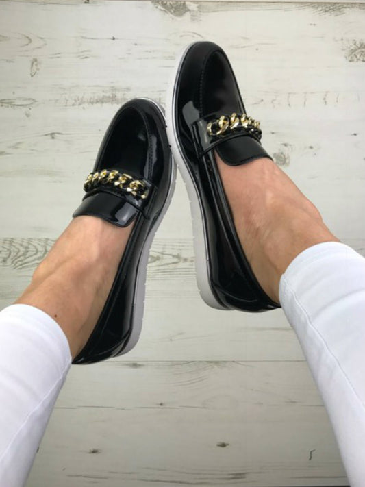 Mina Black Patent Chain Loafers