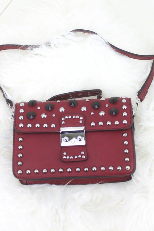 Miranda Burgundy Hardware Shoulder Bag