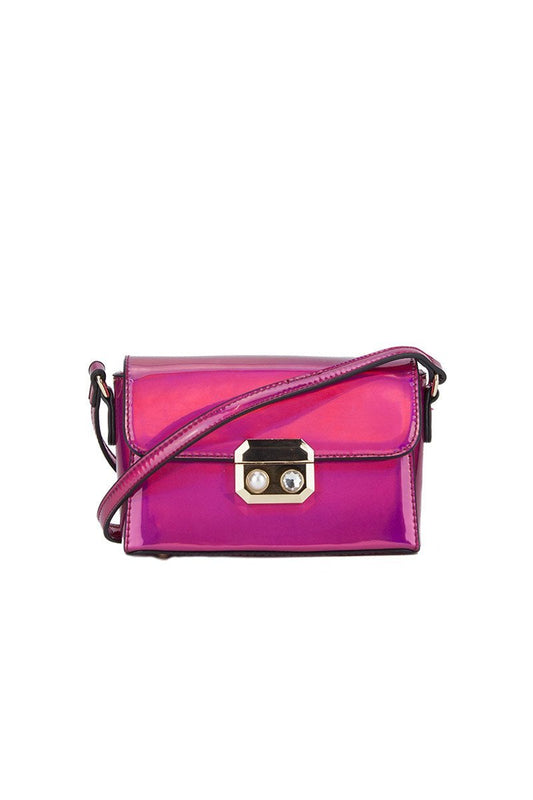 Missy Pink Metallic Shoulder Bag With Pearl Detail