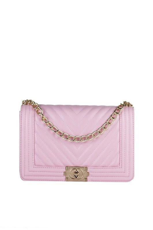 Molly Pink Quilted Chain Shoulder Bag With Gold Detail
