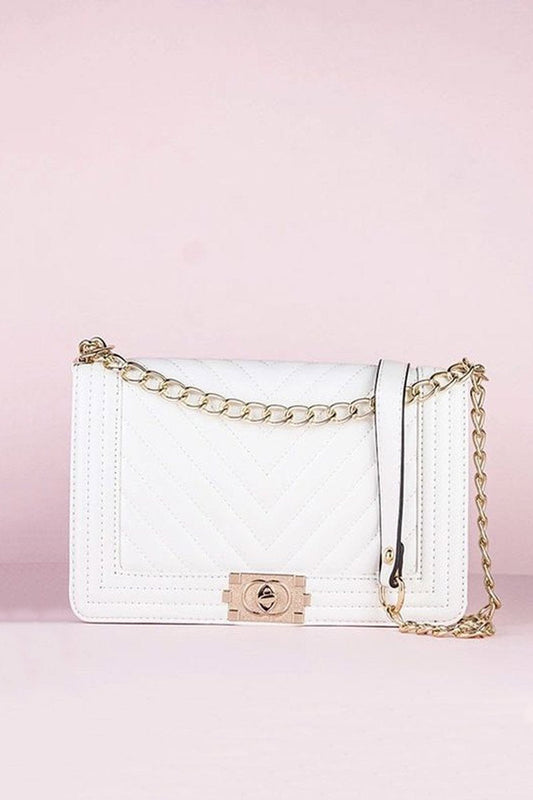 Molly White Quilted Chain Shoulder Bag