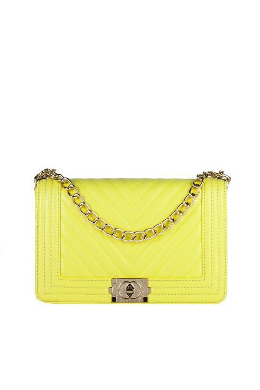 Molly Yellow Quilted Chain Shoulder Bag With Gold Detail