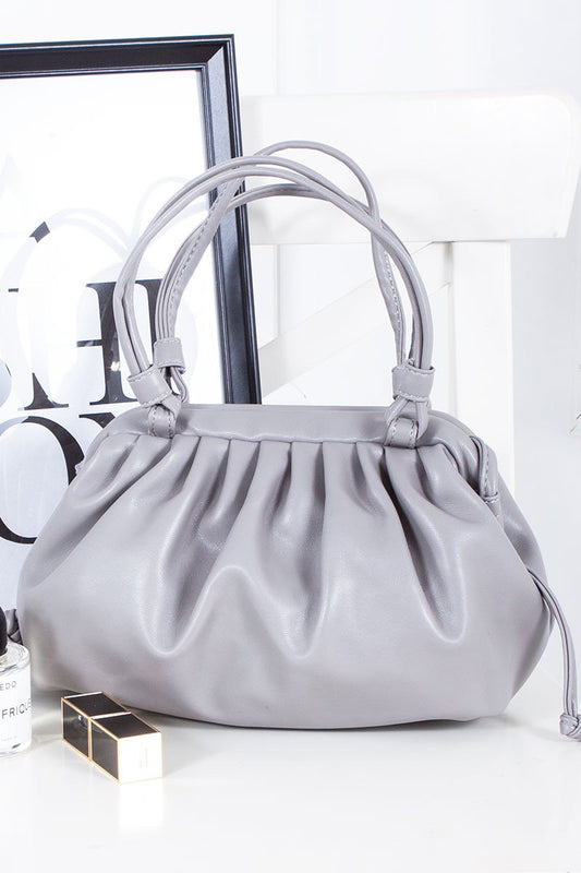 Nada Grey Faux Leather Ruched Slouchy Handbag