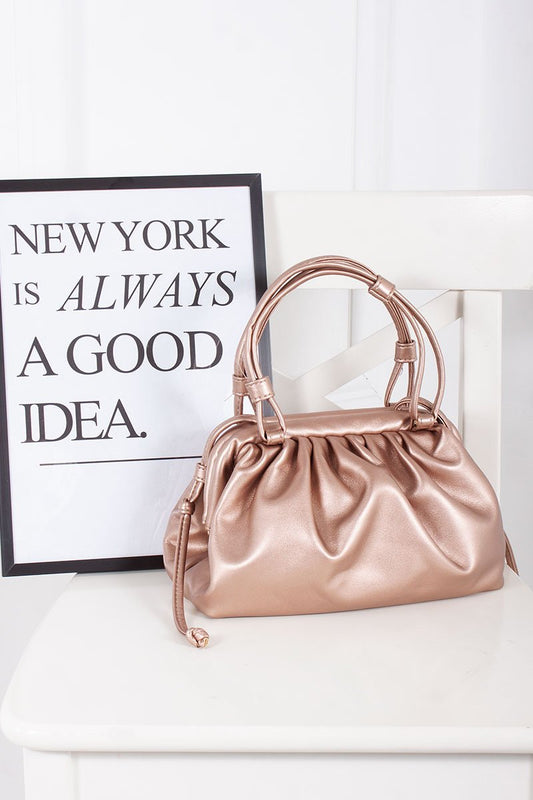 Nada Rose Gold Faux Leather Ruched Slouchy Handbag