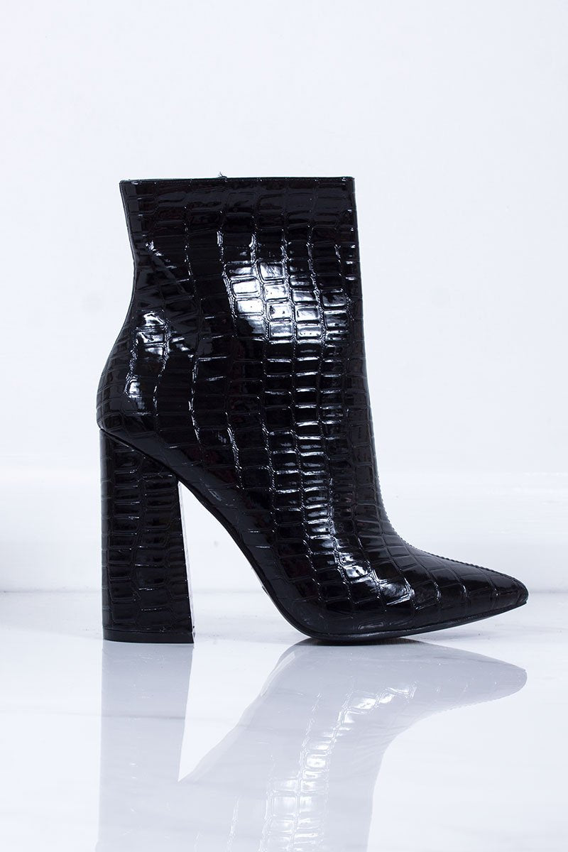 Nara Faux Patent Croc Block Heel Boots