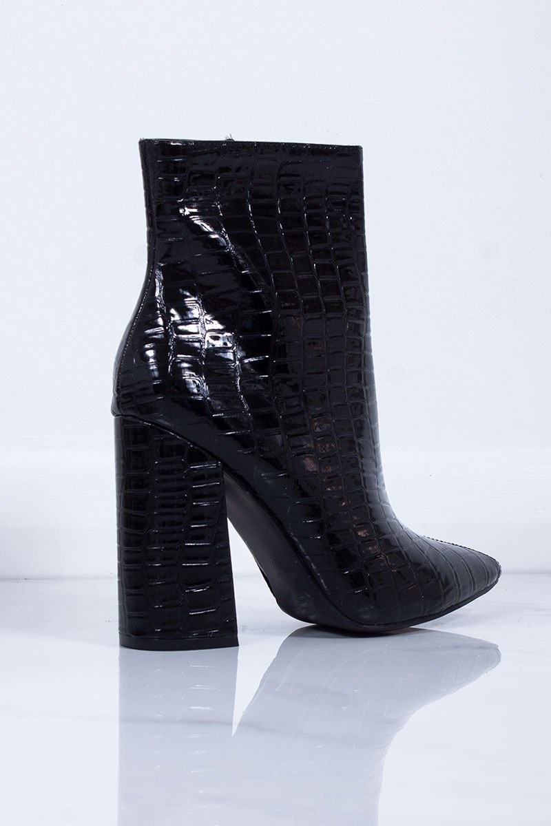 Nara Faux Patent Croc Block Heel Boots