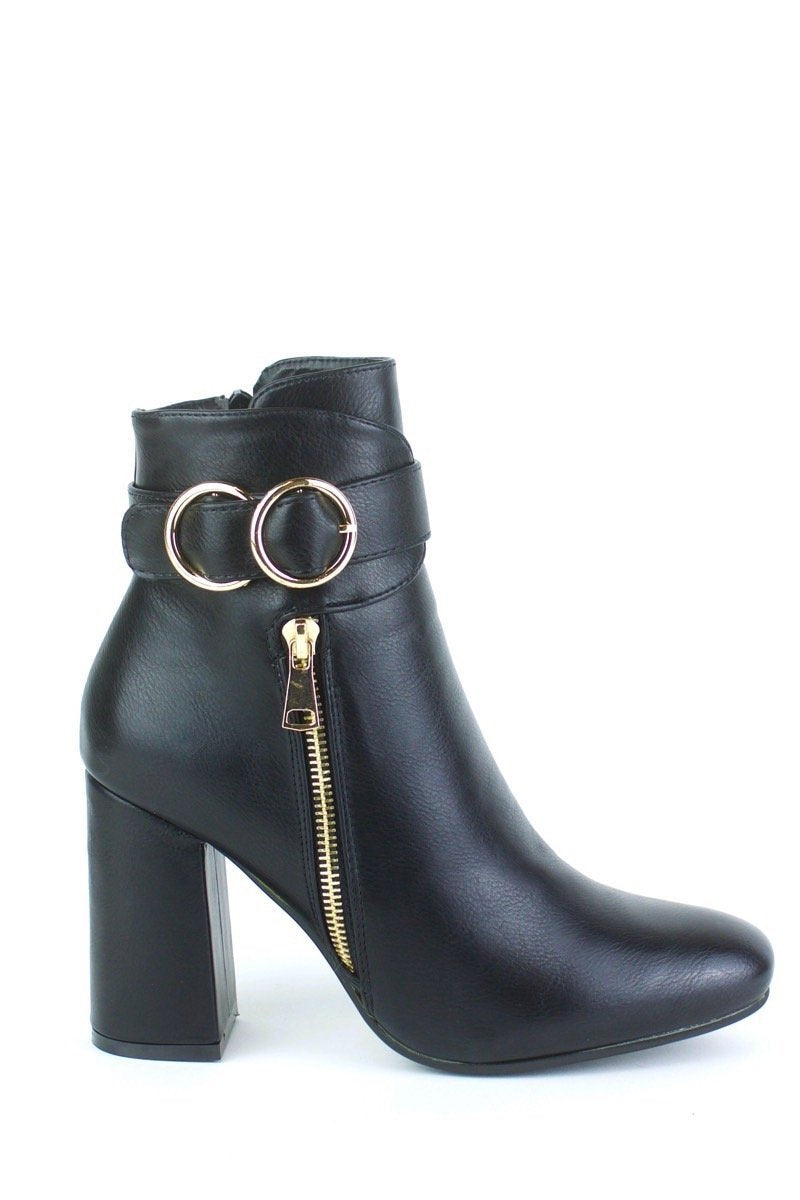 Narelle Black Emblem Ankle Boots With Gold Detail