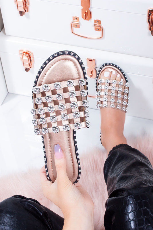 Natalya Champagne Cage Silver Stud Detail Mule Slider Sandals