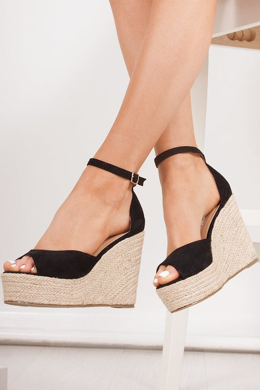 Natasha Black Espadrille Wedges