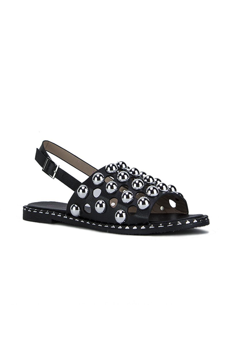 Nicole Black Stud Sandals With Silver Detail