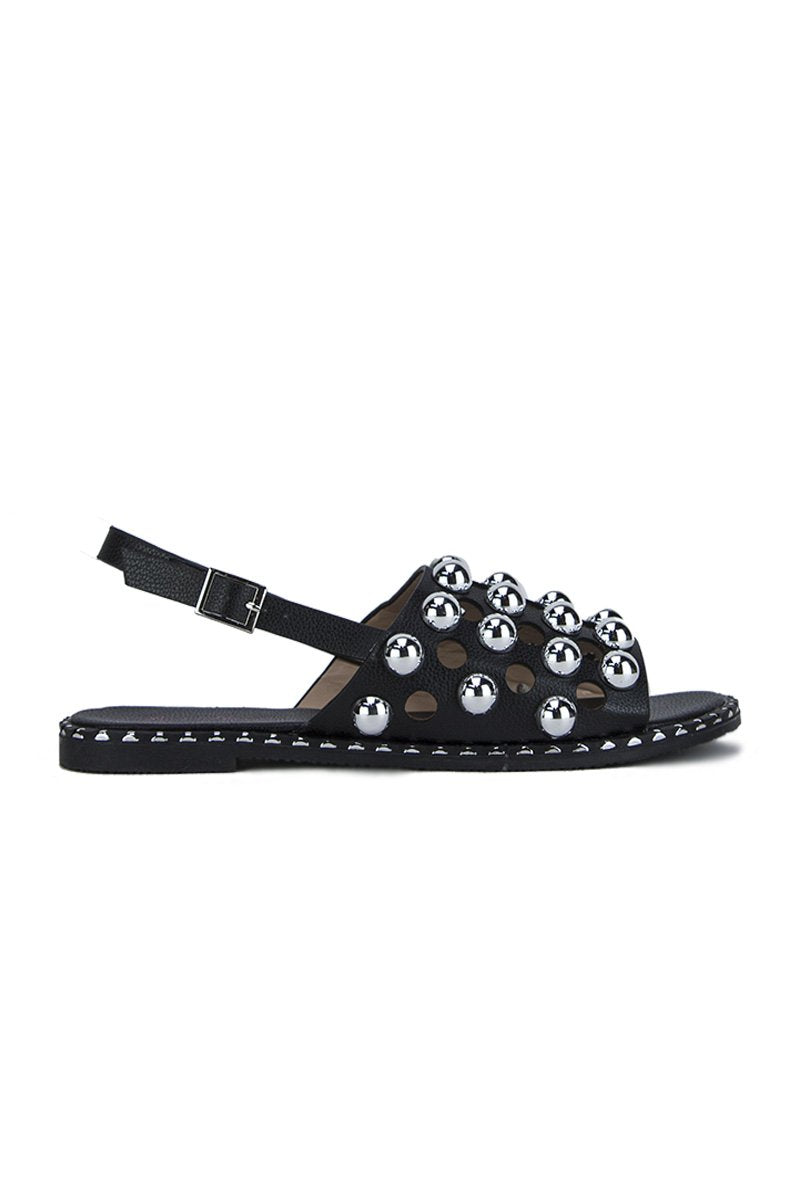 Nicole Black Stud Sandals With Silver Detail