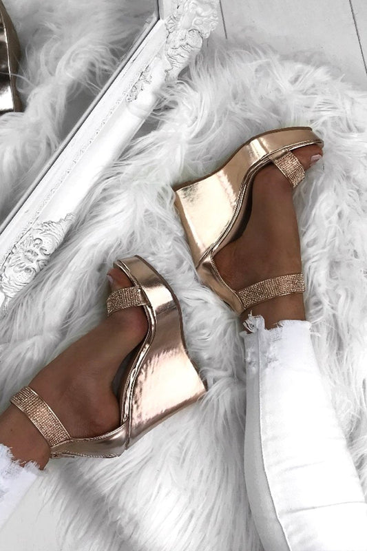 Nikita Rose Gold Diamante Sparkle Wedges